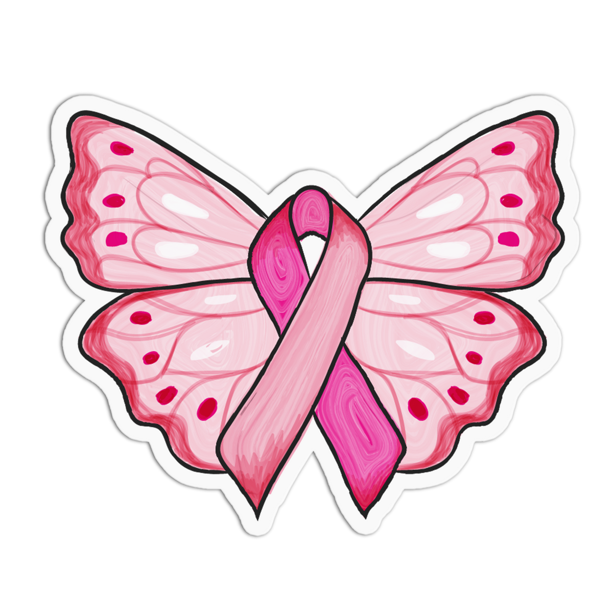 Pink Butterfly Ribbon Cancer Awareness Sticker