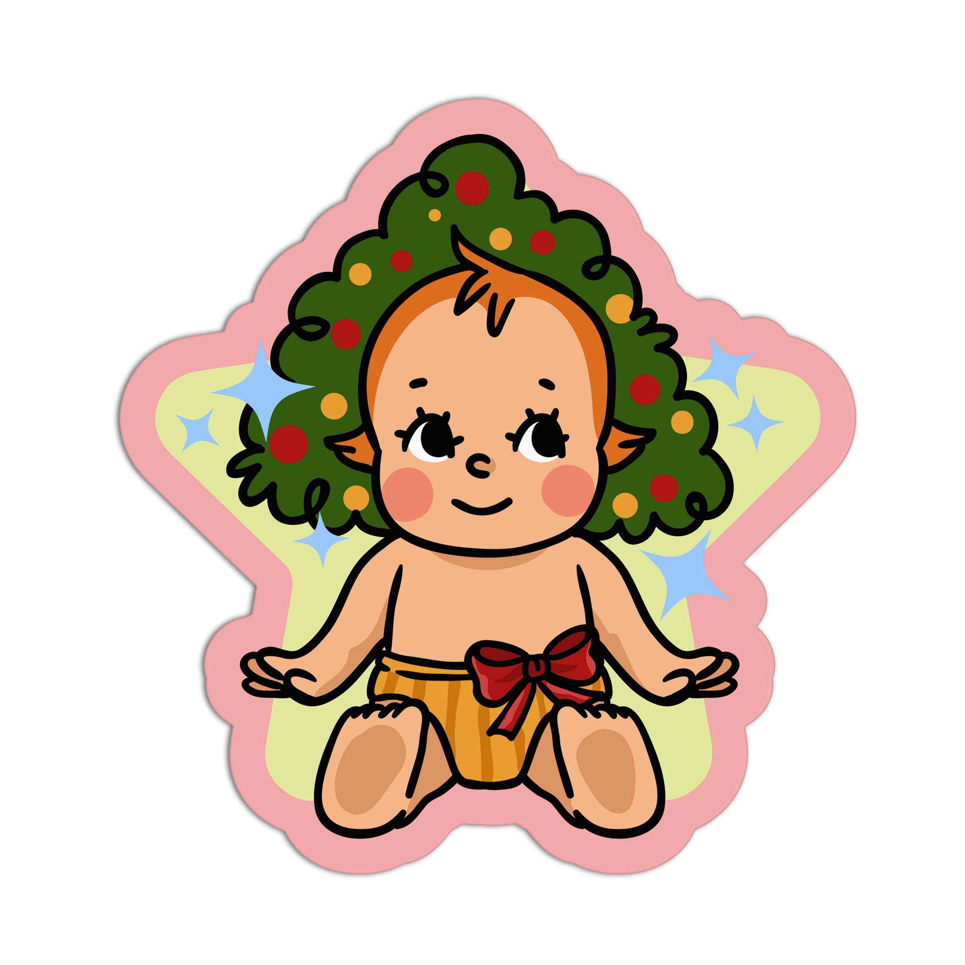 Illustration of a baby with a wreath on a decorative background