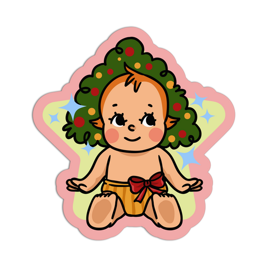 Illustration of a baby with a wreath on a decorative background