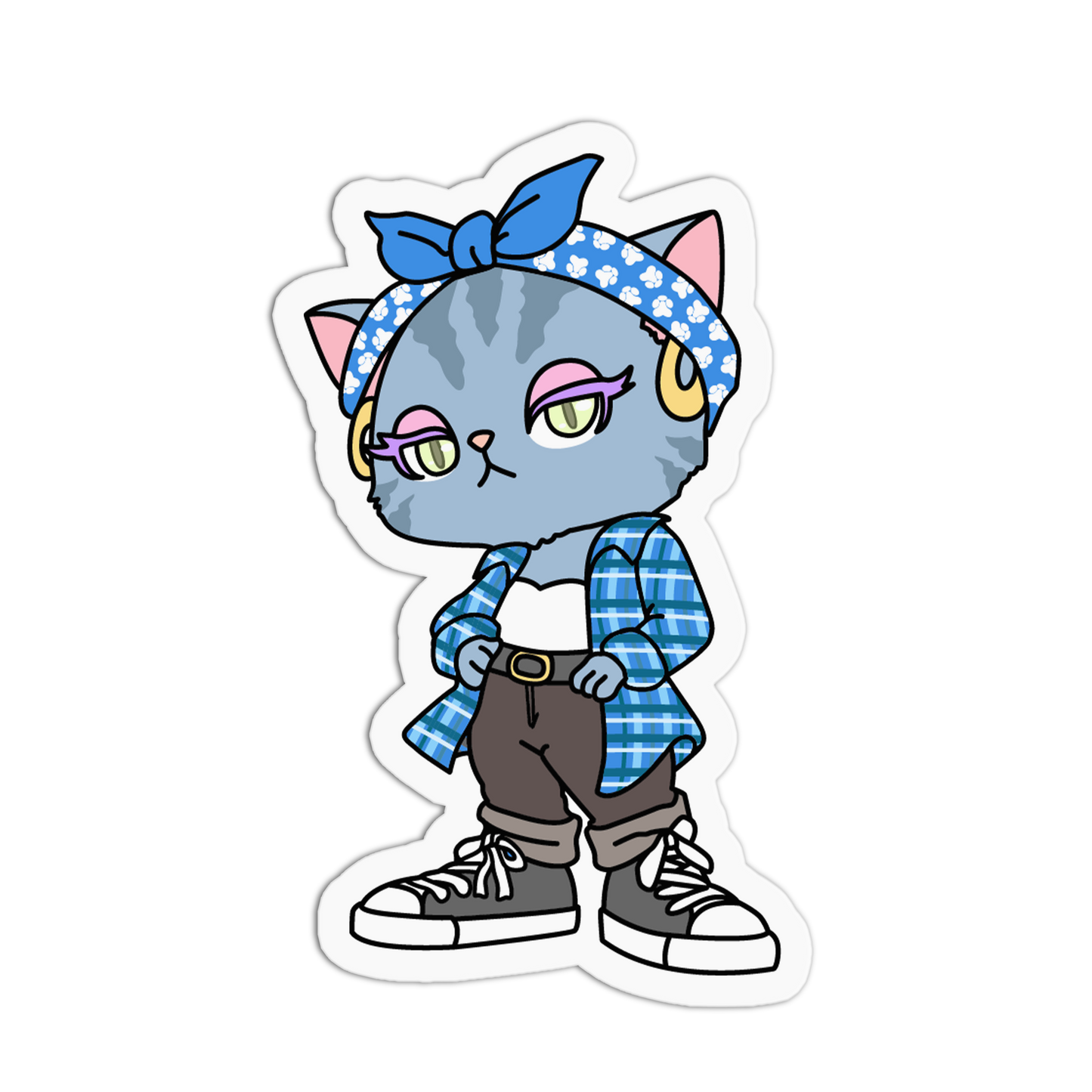 Blue Plaid Cat Cholos And Cholas Sticker