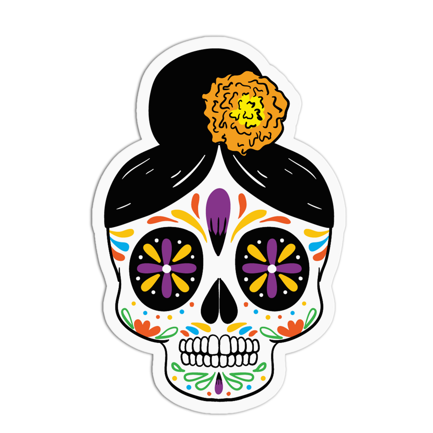 Hair Bun Dia De Los Muertos Sticker