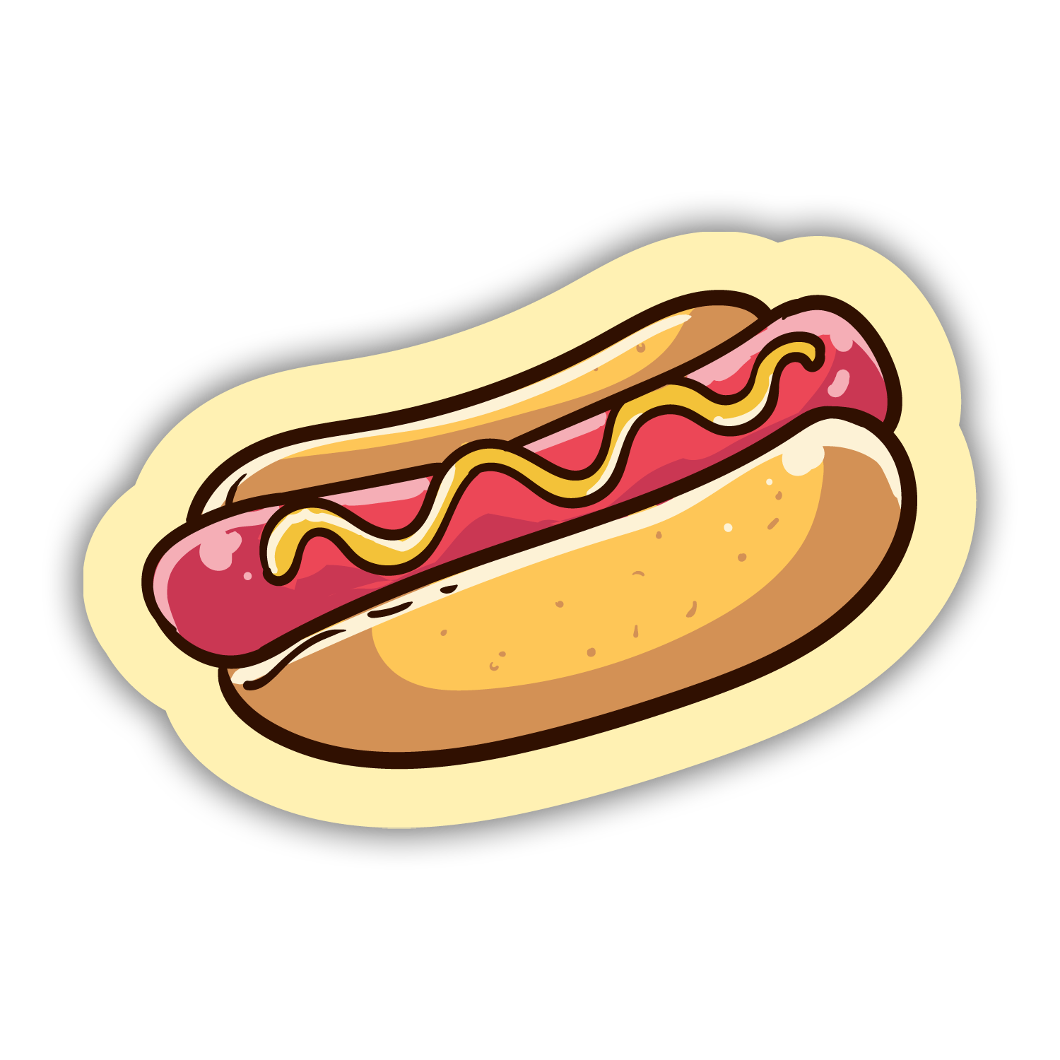 Illustration of a hot dog with mustard on a white background