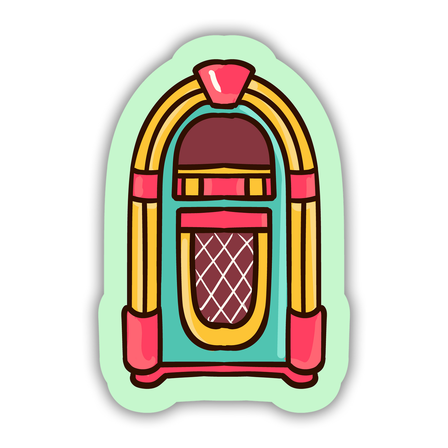 Colorful illustration of a vintage jukebox on a light green background