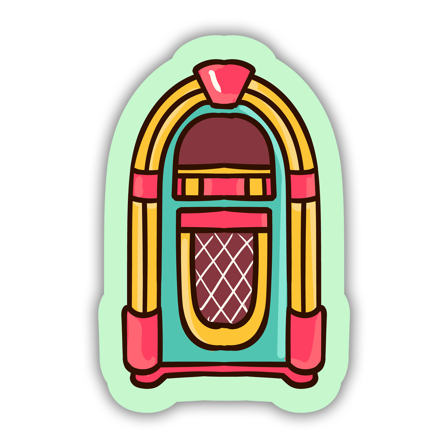 Colorful illustration of a vintage jukebox on a light green background