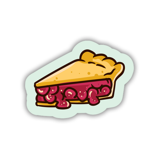Sticker of a slice of cherry pie on a light green background