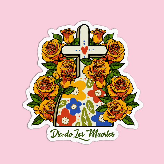 Dia de Los Muertos w/ Flowers Day Of the Dead Halloween Sticker