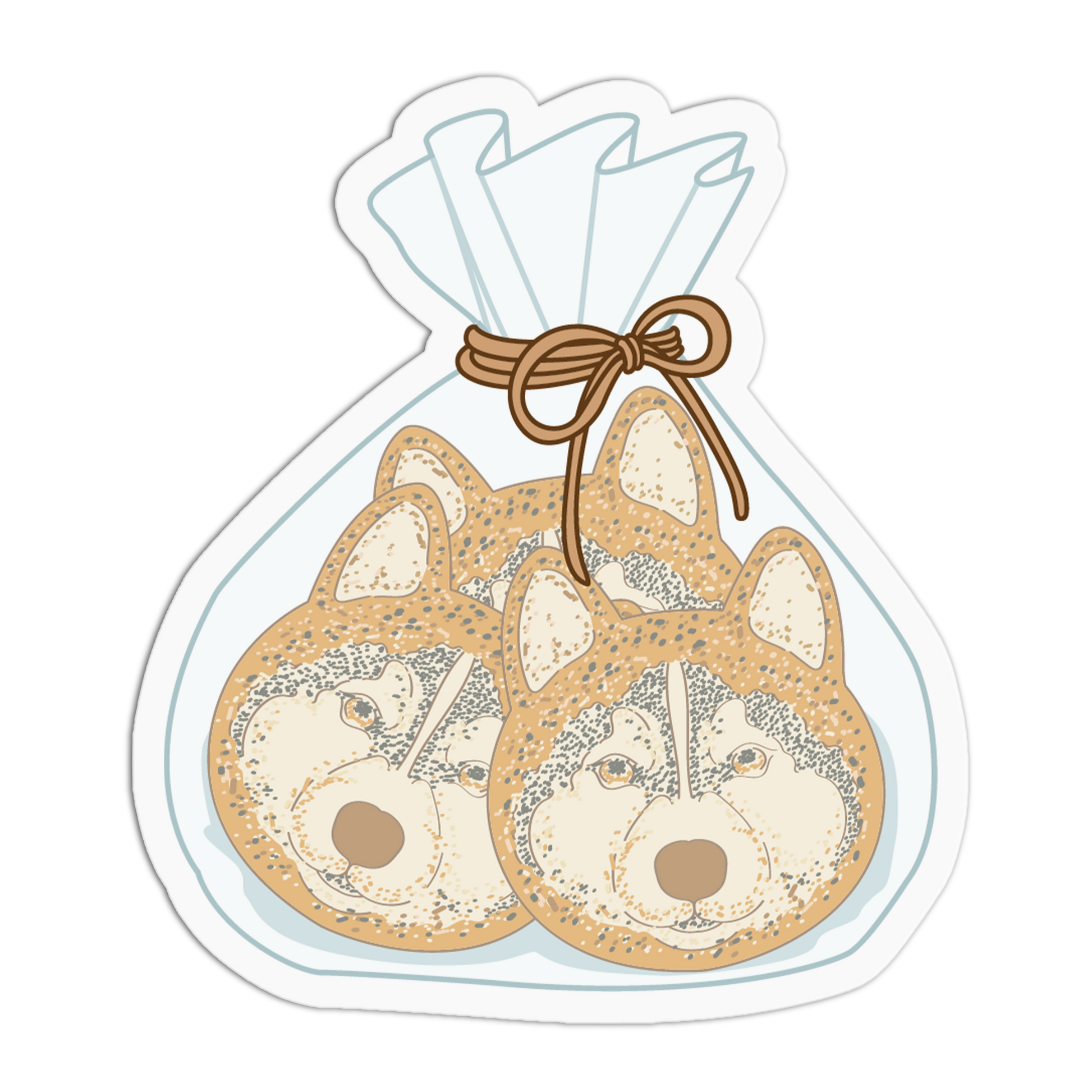 Illustration of a bag of cookies with dog faces on a white background