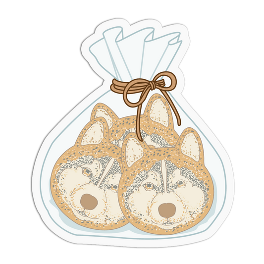 Illustration of a bag of cookies with dog faces on a white background