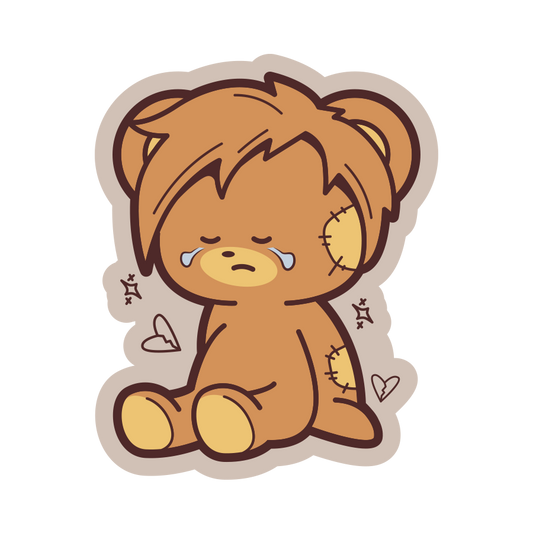 Cartoon bear with a sad expression on a white background