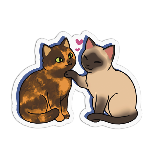 Two cartoon cats with one paw on the other, on a transparent background