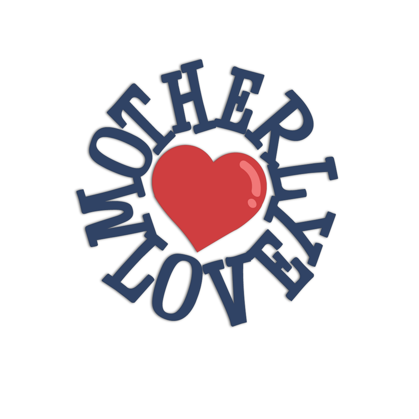 Logo with a red heart and blue text on a white background