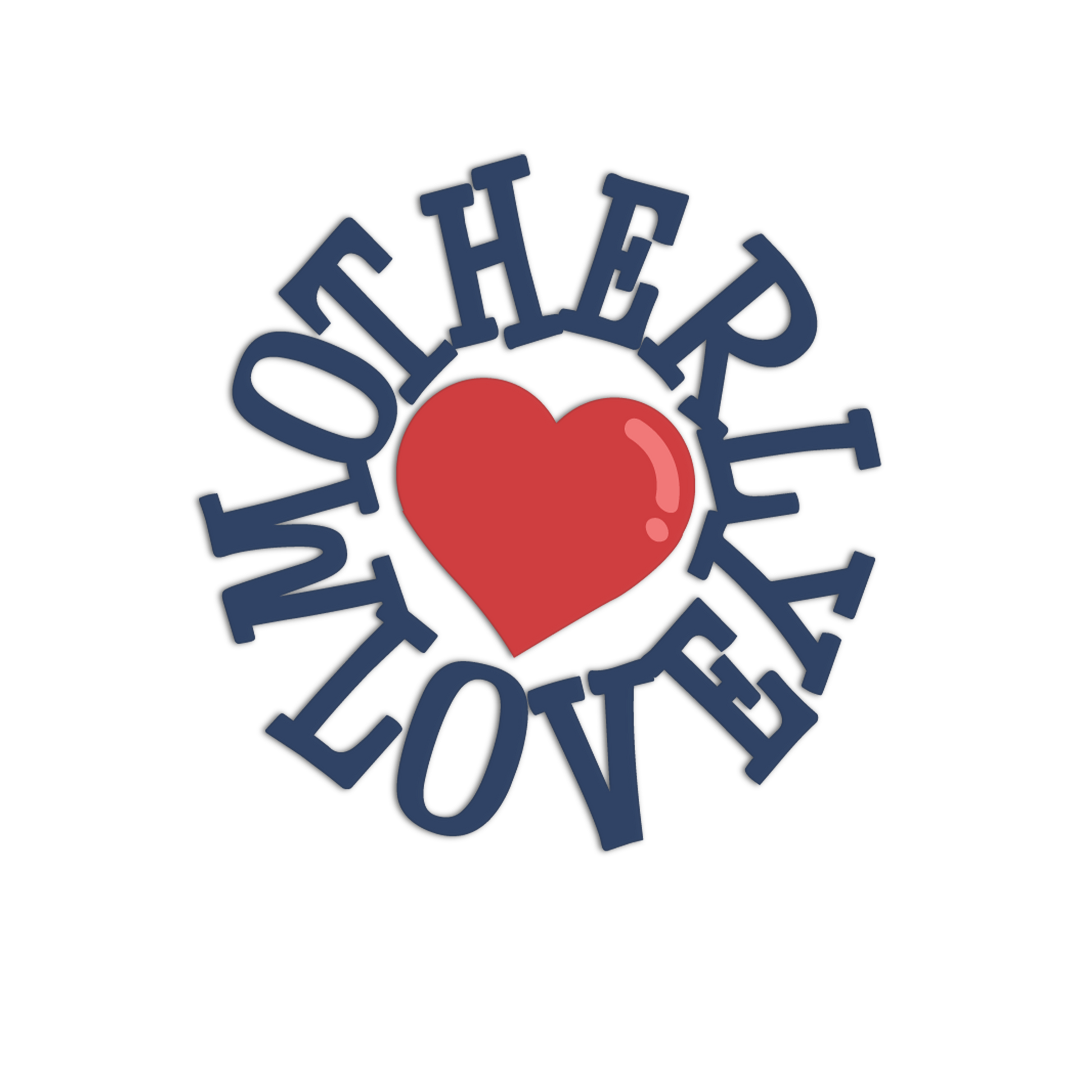 Logo with a red heart and blue text on a white background