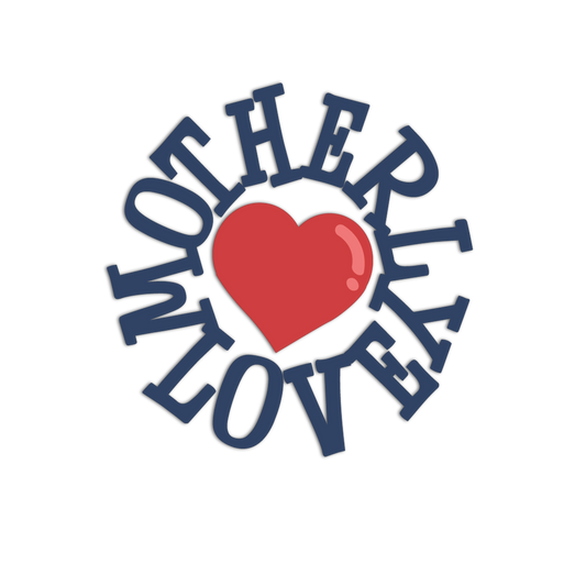 Logo with a red heart and blue text on a white background
