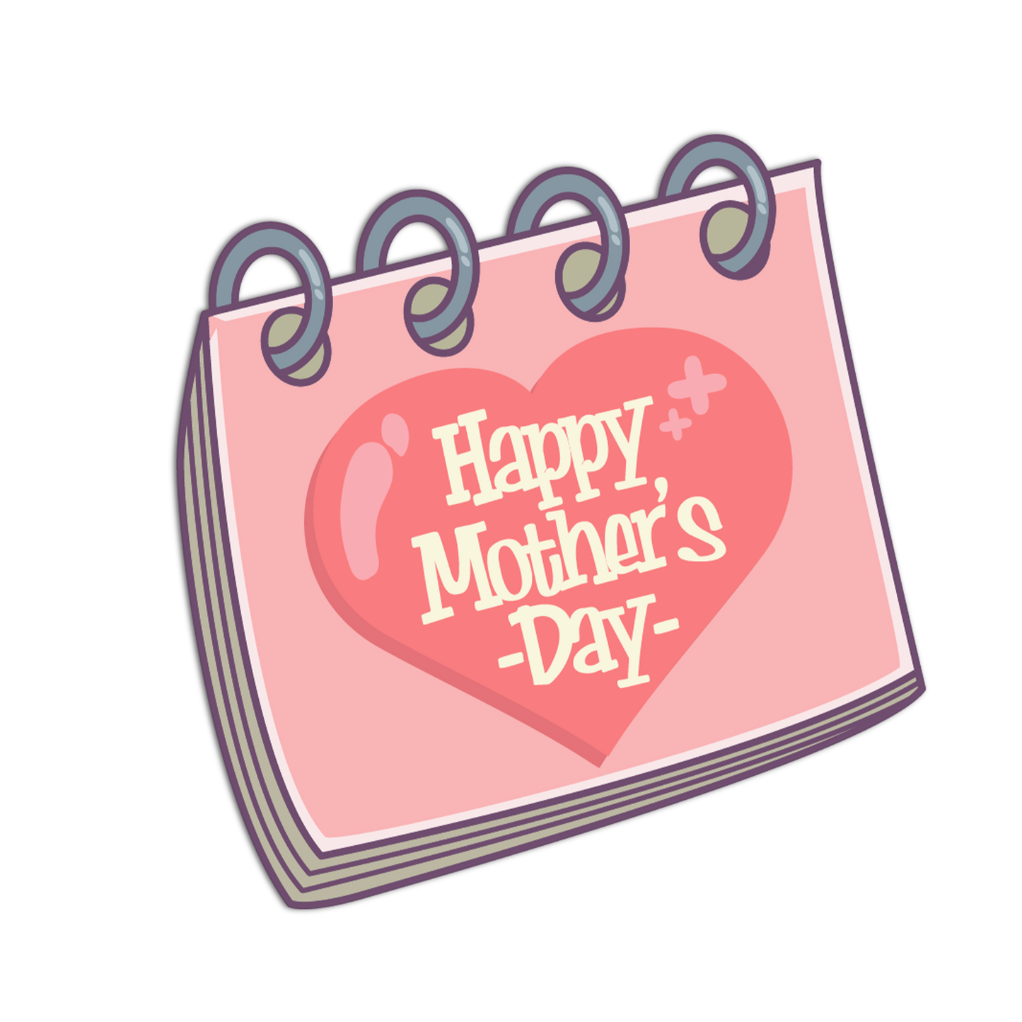 Notepad with 'Happy Mother's Day' text inside a heart on a white background