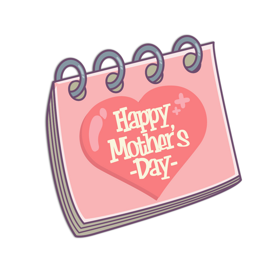 Notepad with 'Happy Mother's Day' text inside a heart on a white background