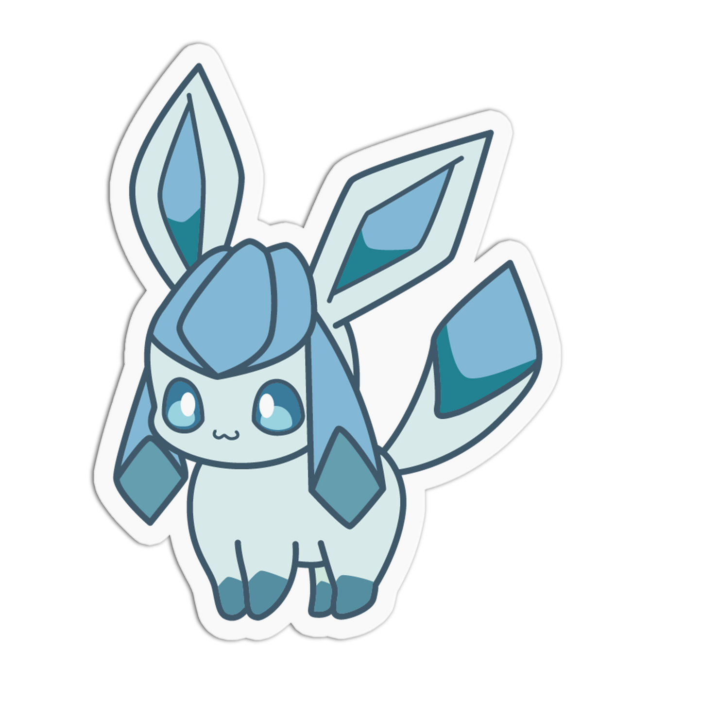 A die-cut vinyl sticker of the Pokémon character Eevee in its Ice Form, featuring light blue and white coloring with dark blue outlines, shown on a plain white background.