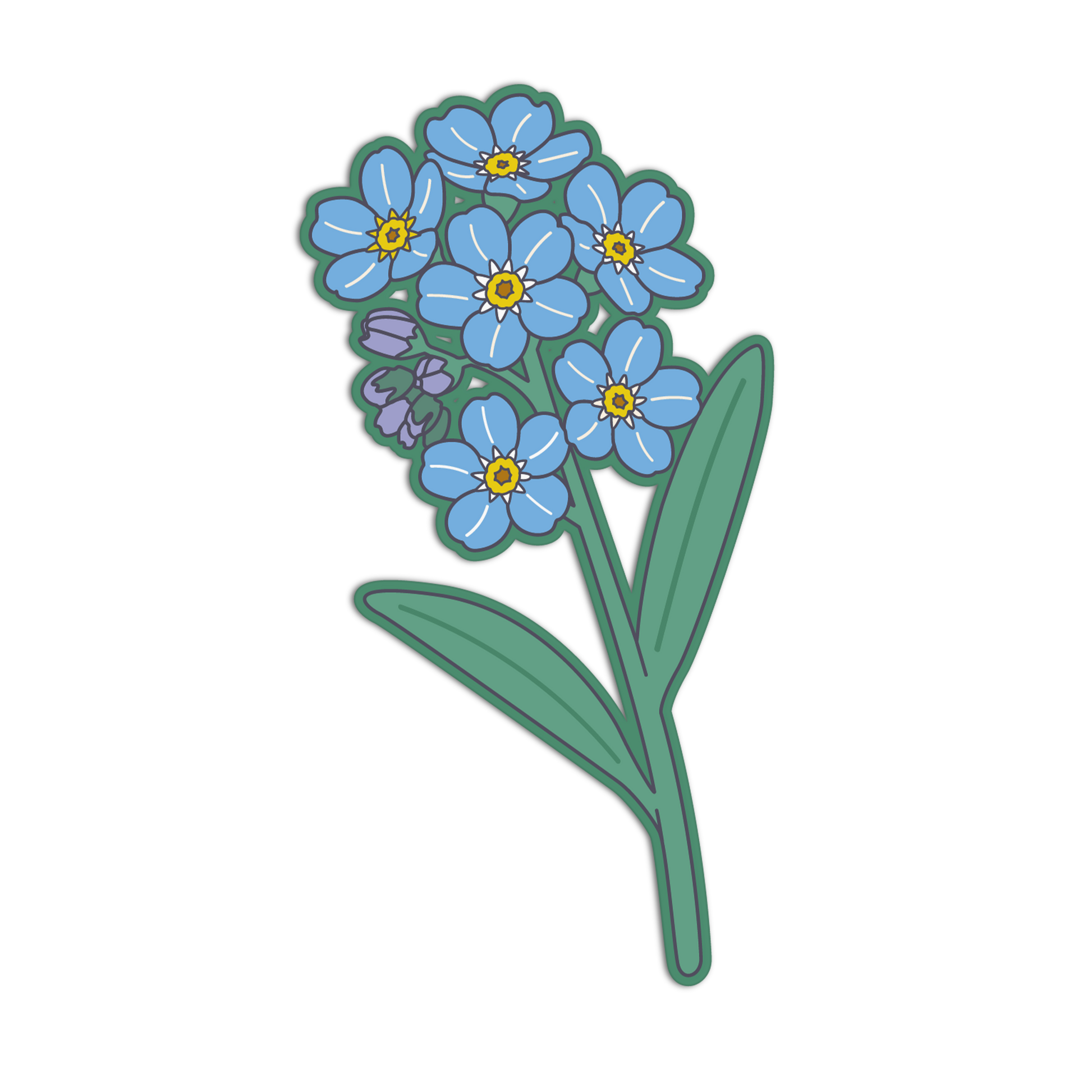 Illustration of blue flowers with green leaves on a transparent background