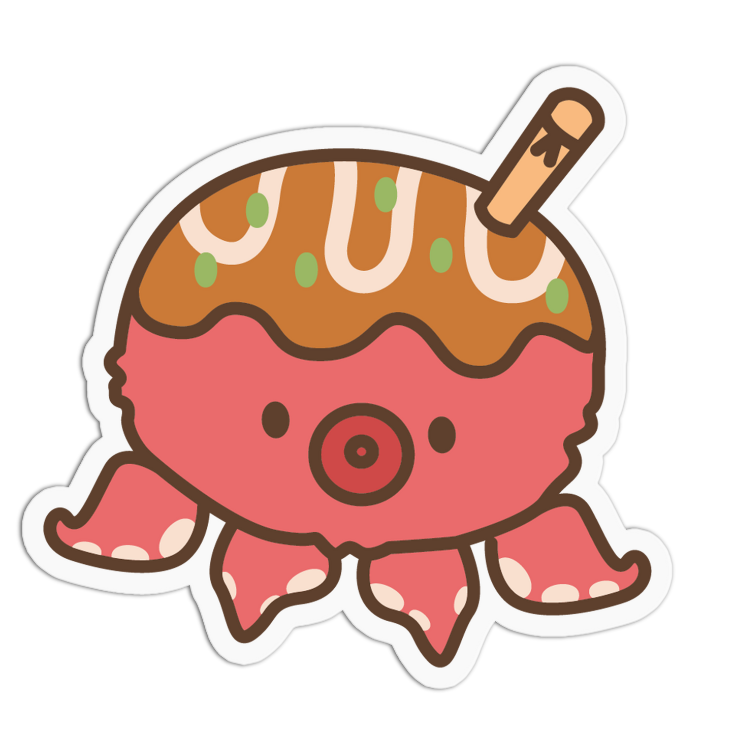 Cartoon character with a pink body and brown top on a white background