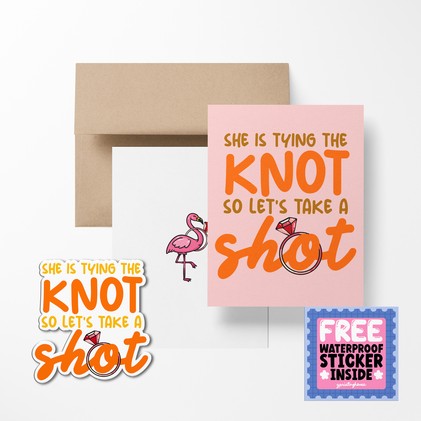 She is tying the knot so let's take a shot Greeting Card with Stickers