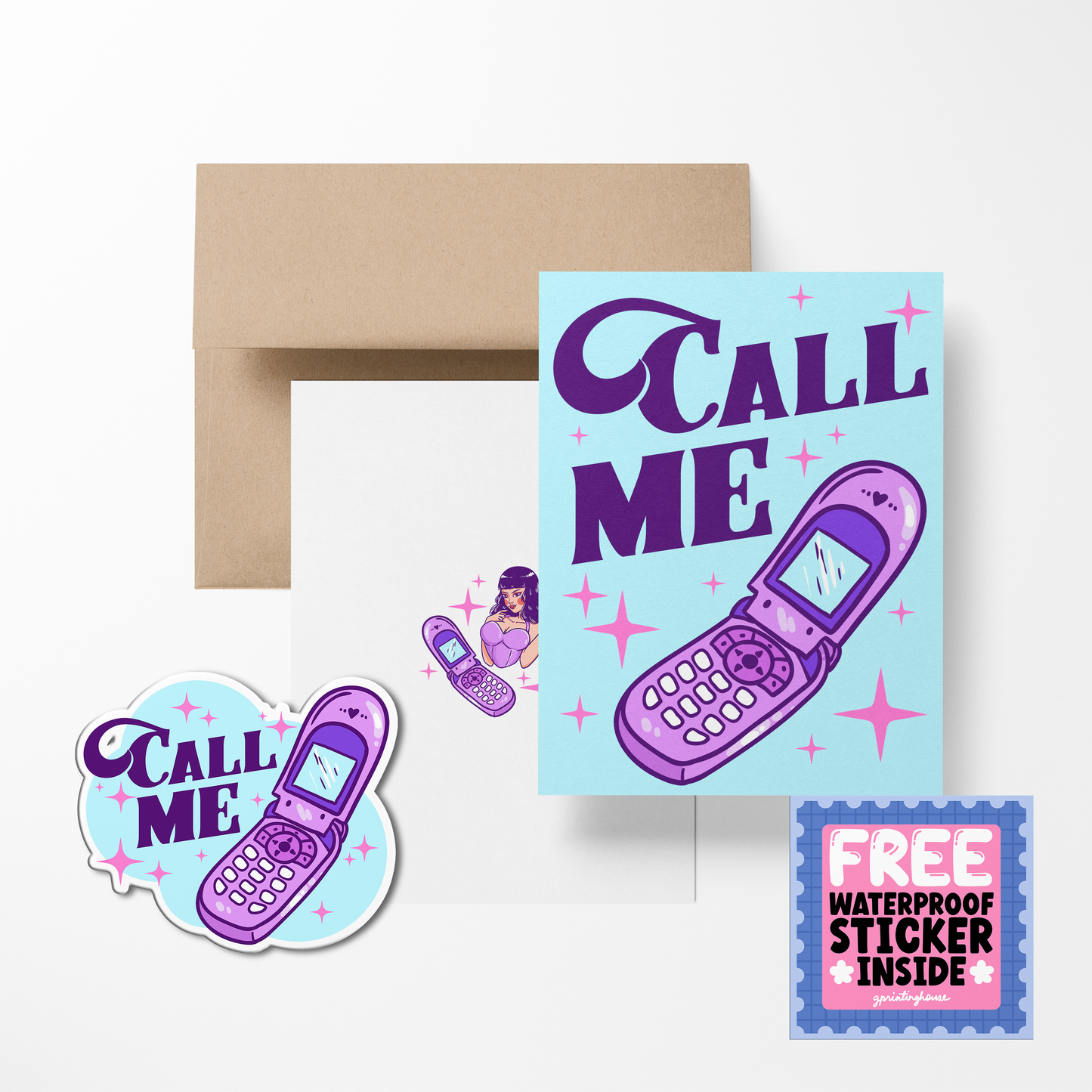 Call Me Cute Greeting Card with Stickers