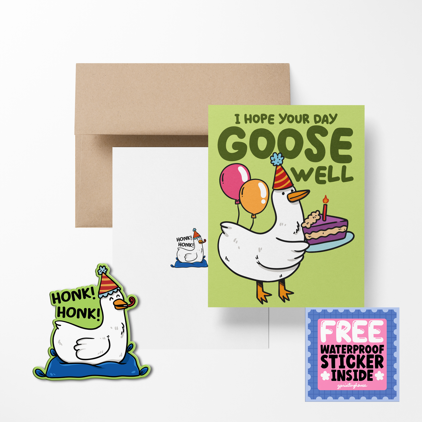 I hope your day Goose Well Cute Greeting Card with Stickers