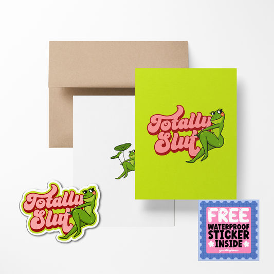 Totally Slut Frog Cute Greeting Card with Stickers