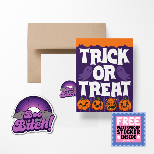 Trick or Treat Halloween Cute Greeting Card with Stickers