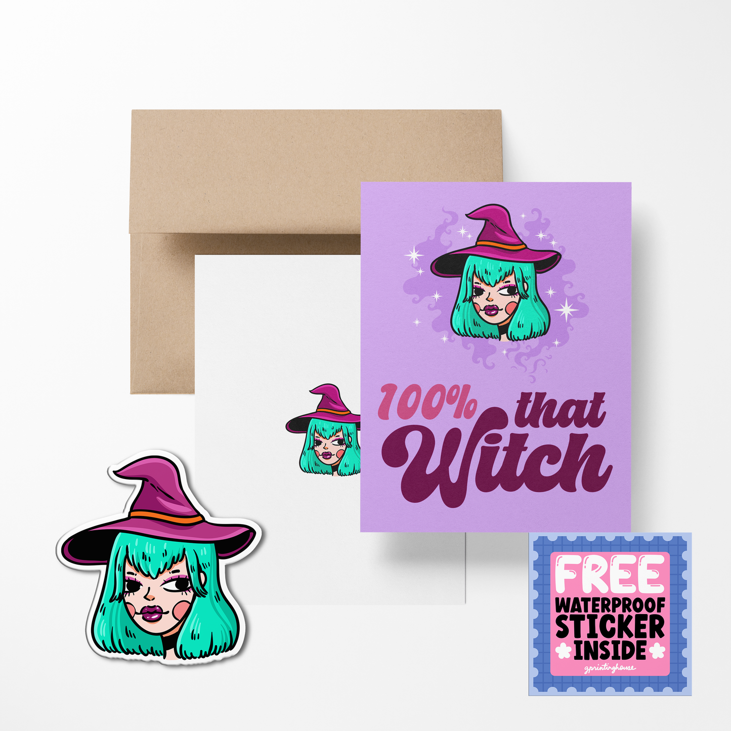 100% that Witch Halloween Cute Greeting Card with Stickers