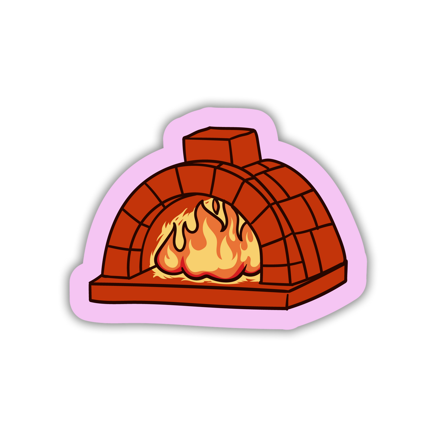 Illustration of a brick oven with flames inside on a white background