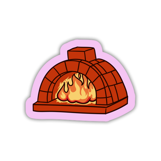 Illustration of a brick oven with flames inside on a white background