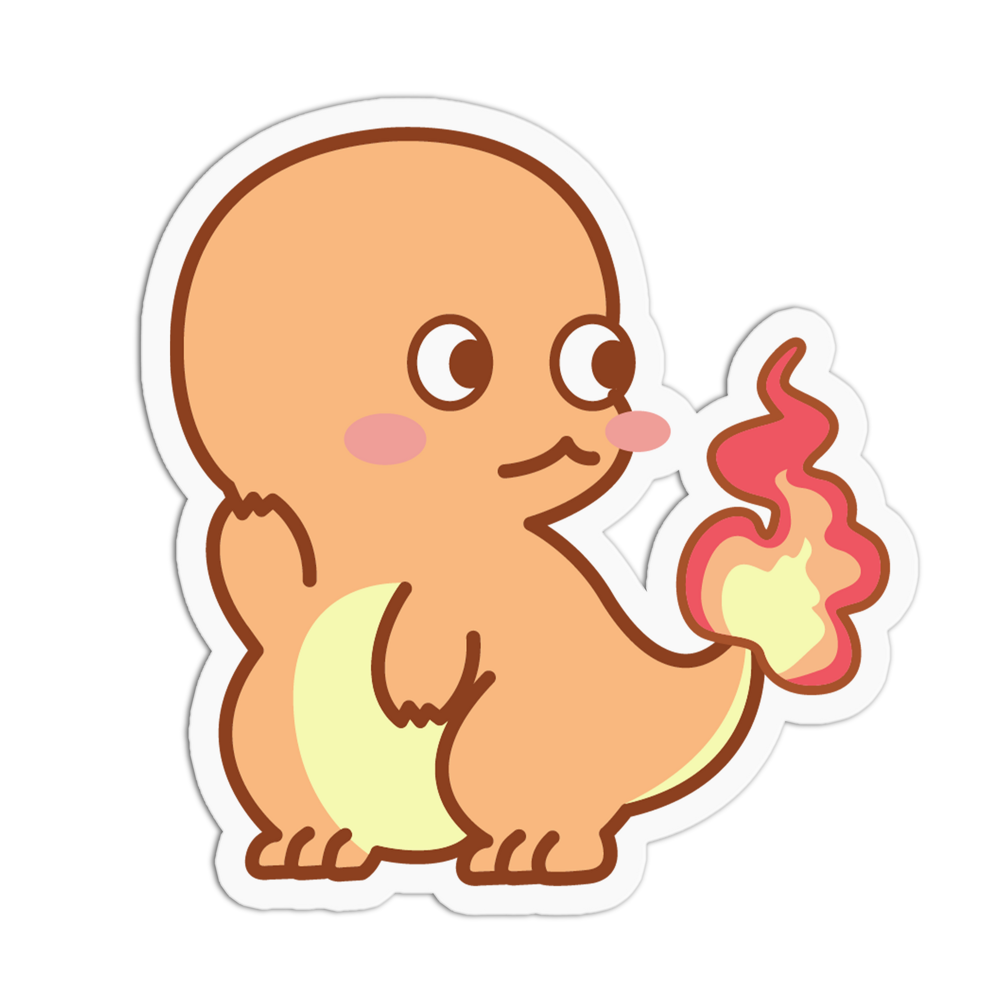 Cartoon character with a flame-like tail on a transparent background