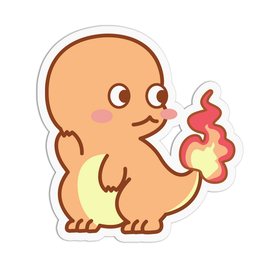 Cartoon character with a flame-like tail on a transparent background