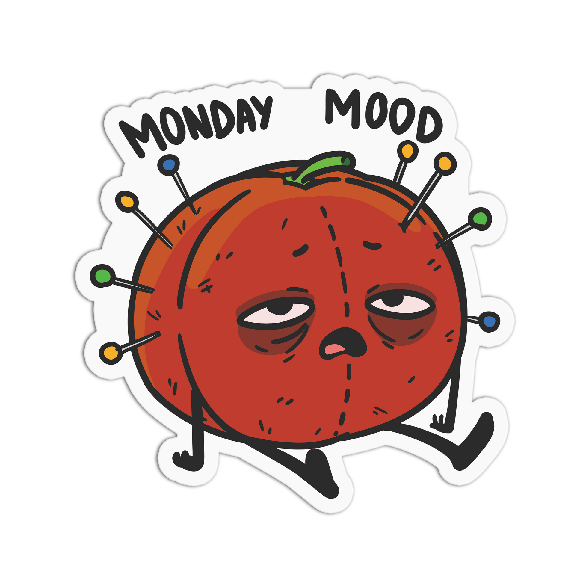 Cartoon tomato with 'Monday Mood' text on a white background