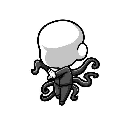 Cartoon character with a bald head and octopus tentacles on a white background
