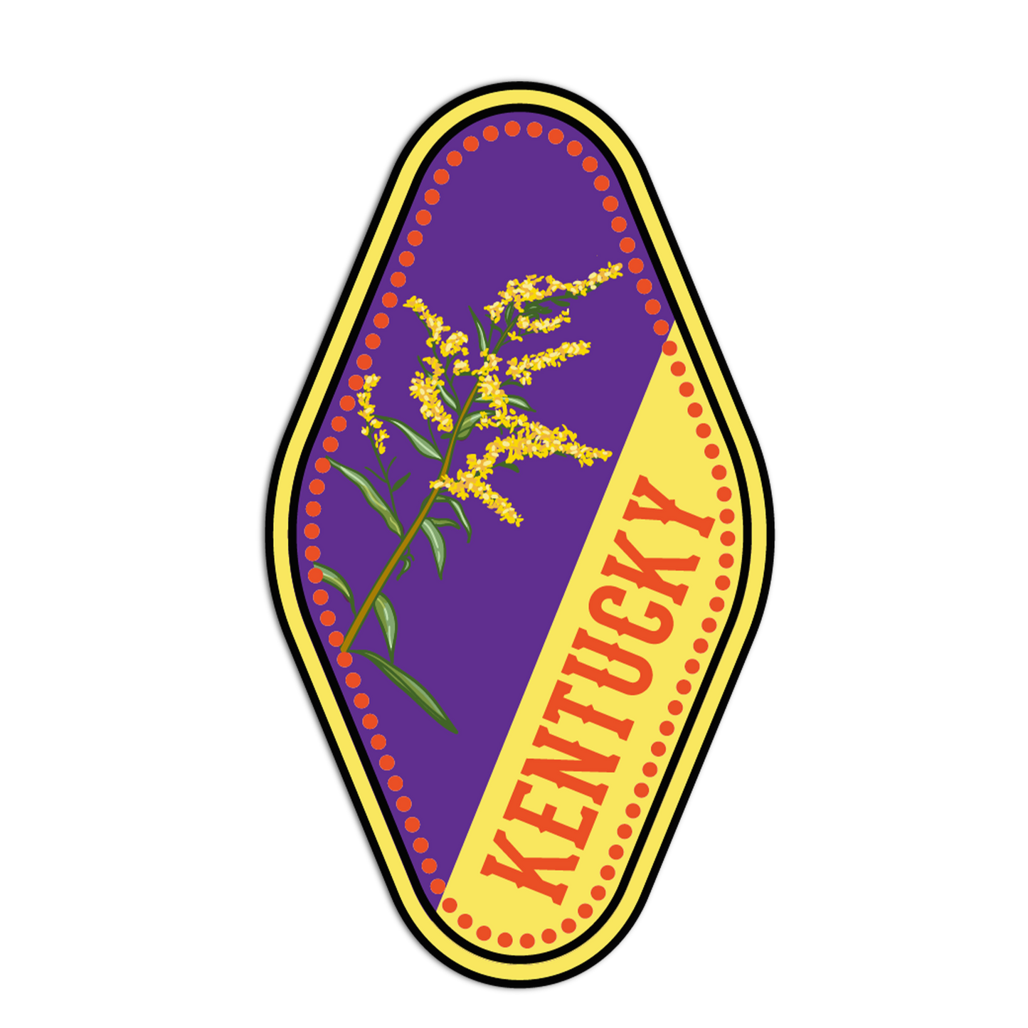 Emblem of Kentucky with a purple background and yellow flowers on a white background