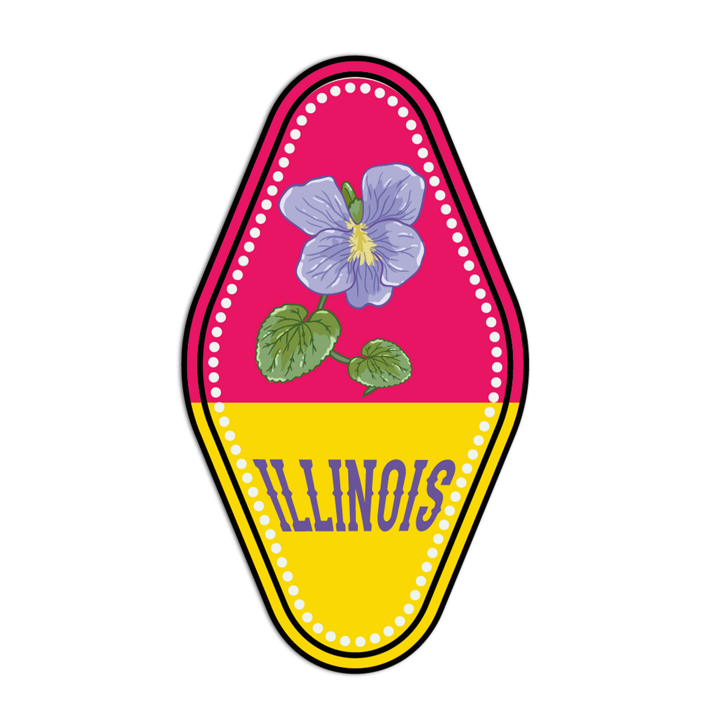 Illinois state symbol with a purple flower and green leaves on a pink and yellow background