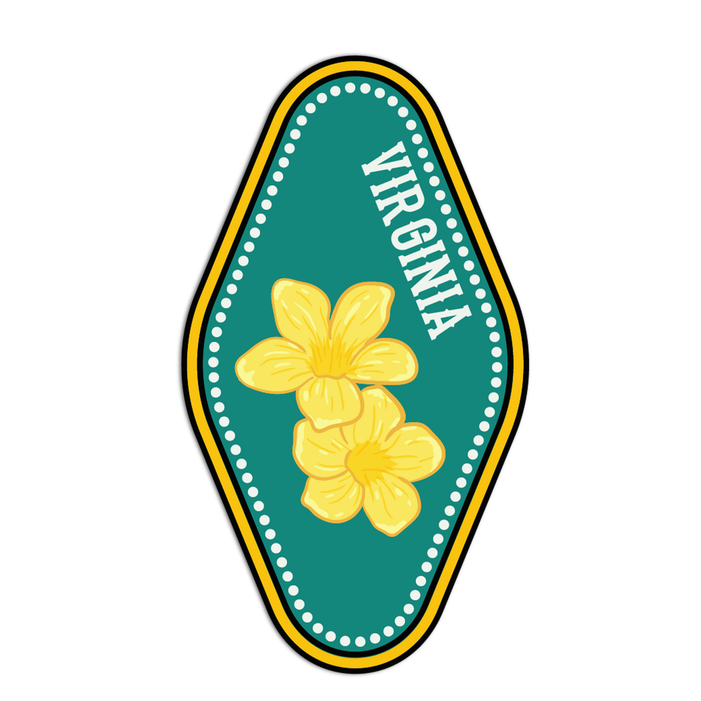 Emblem with yellow flowers and 'Virginia' text on a green background