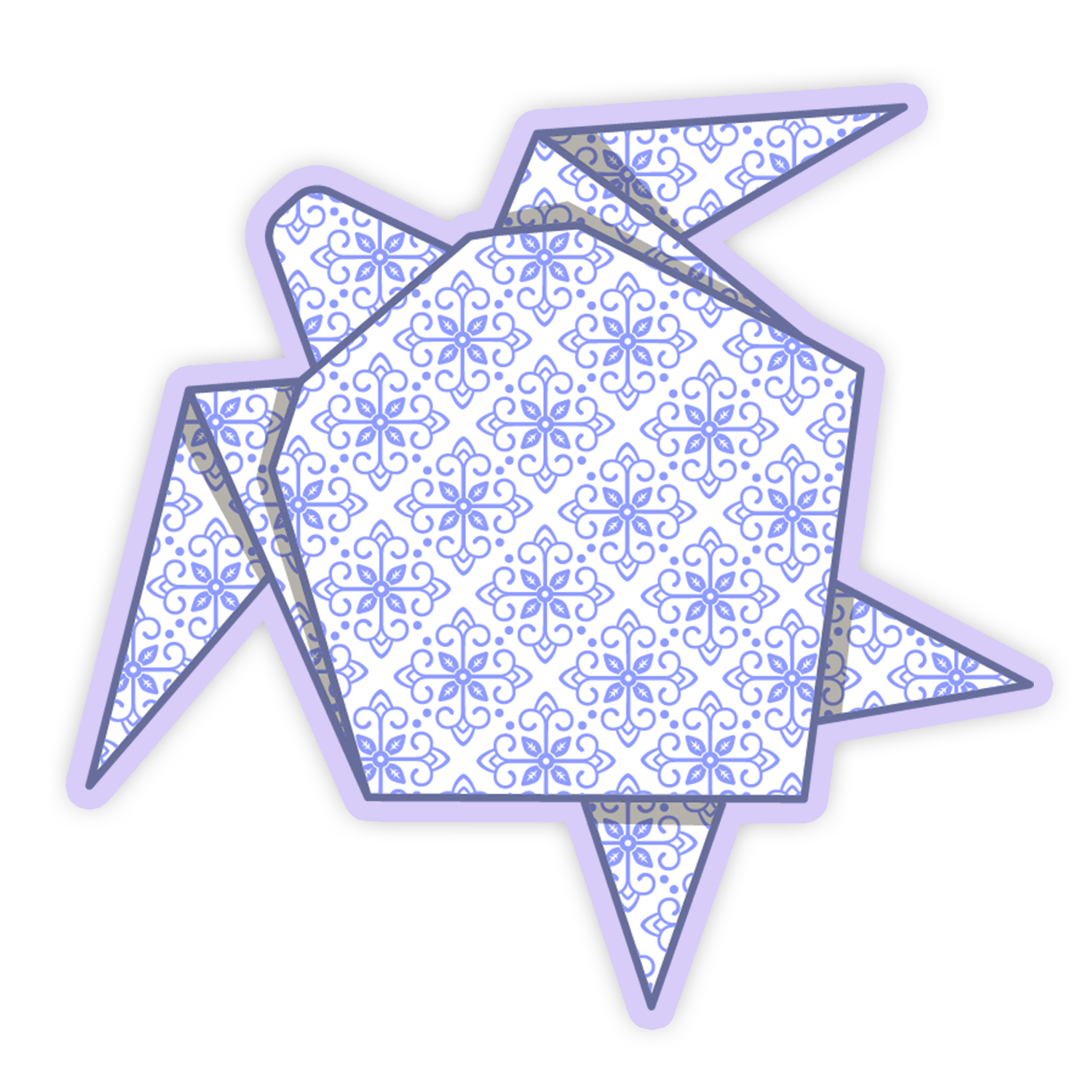 Decorative star-shaped object with a blue and white pattern on a white background
