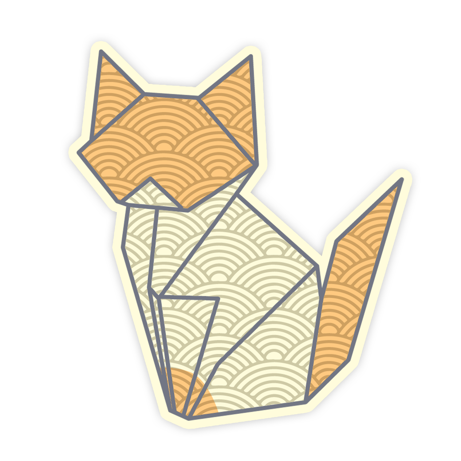 Geometric fox design with orange and beige patterns on a white background