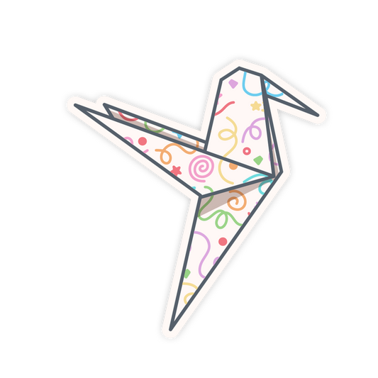 Colorful origami crane with patterns on a white background