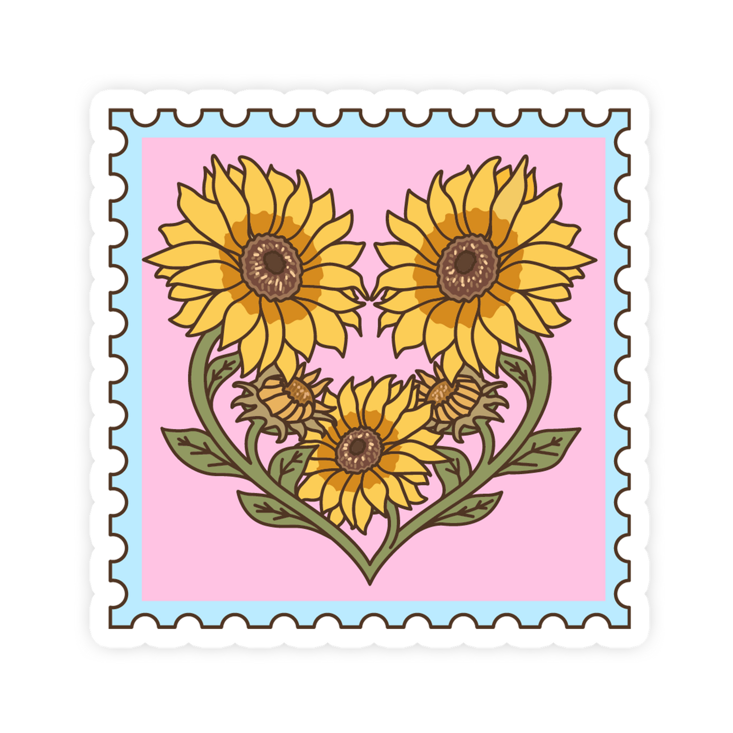 Sticker with sunflower design on a pink background