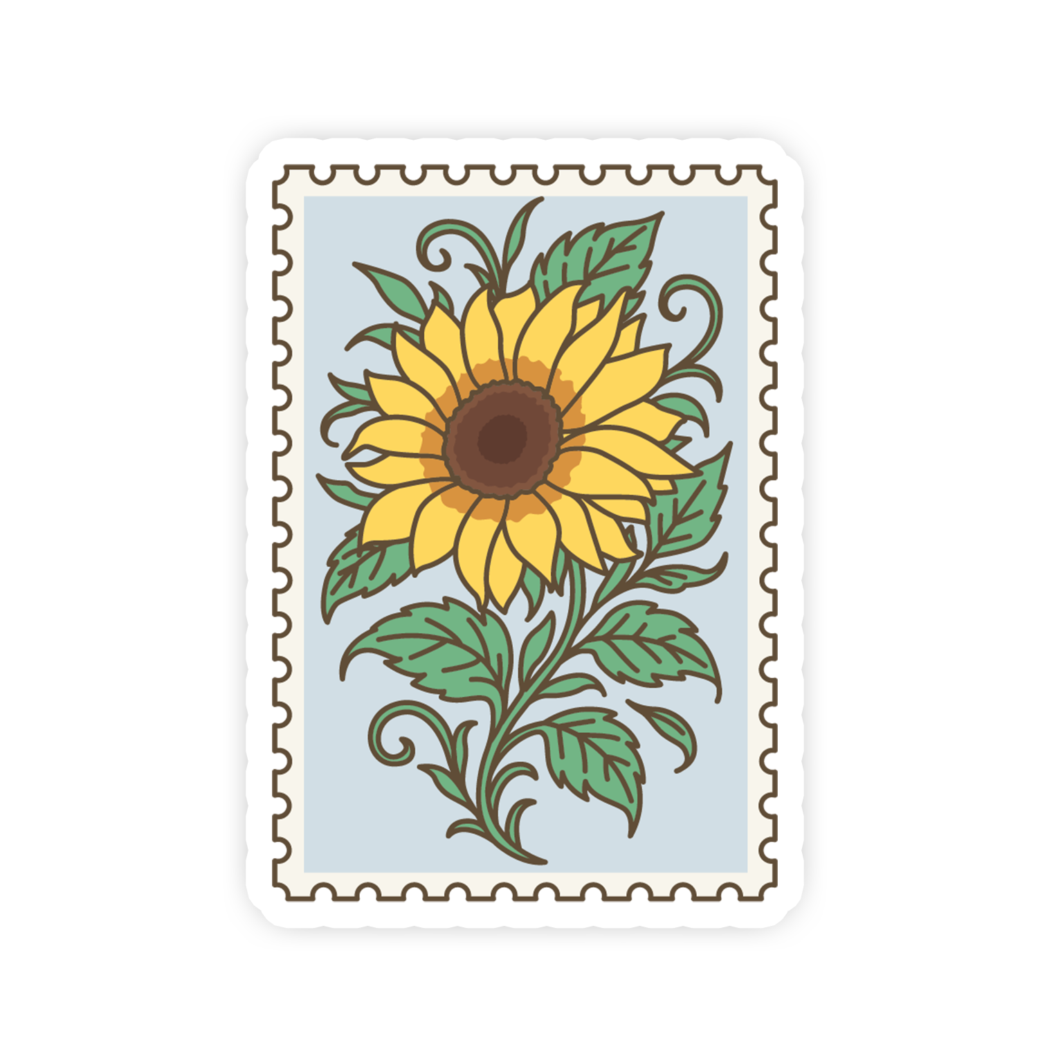 Sticker with a sunflower design on a light blue background