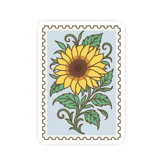 Sticker with a sunflower design on a light blue background