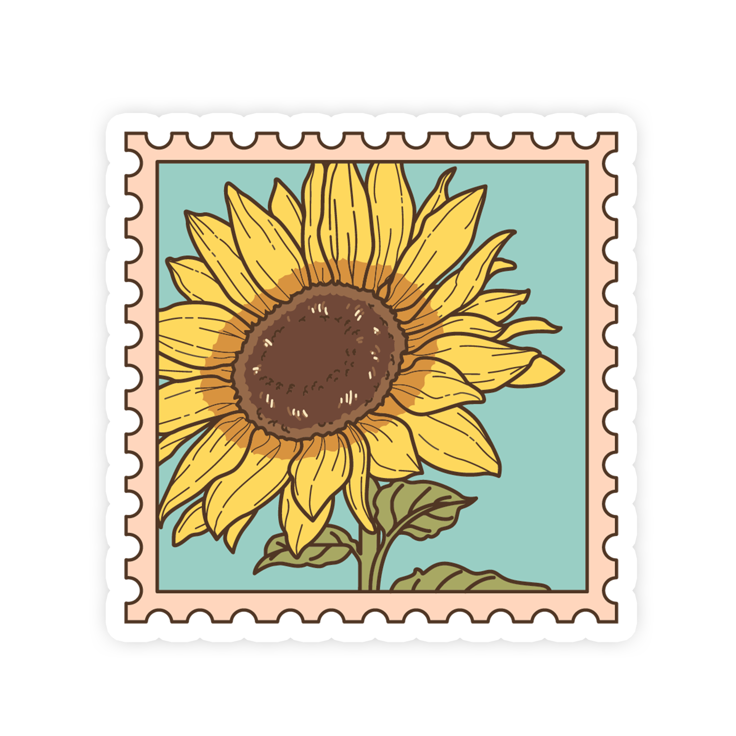 Sticker with a sunflower design on a light blue background