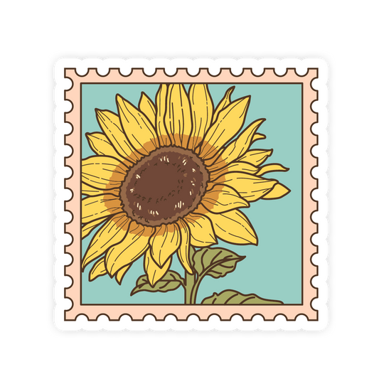 Sticker with a sunflower design on a light blue background