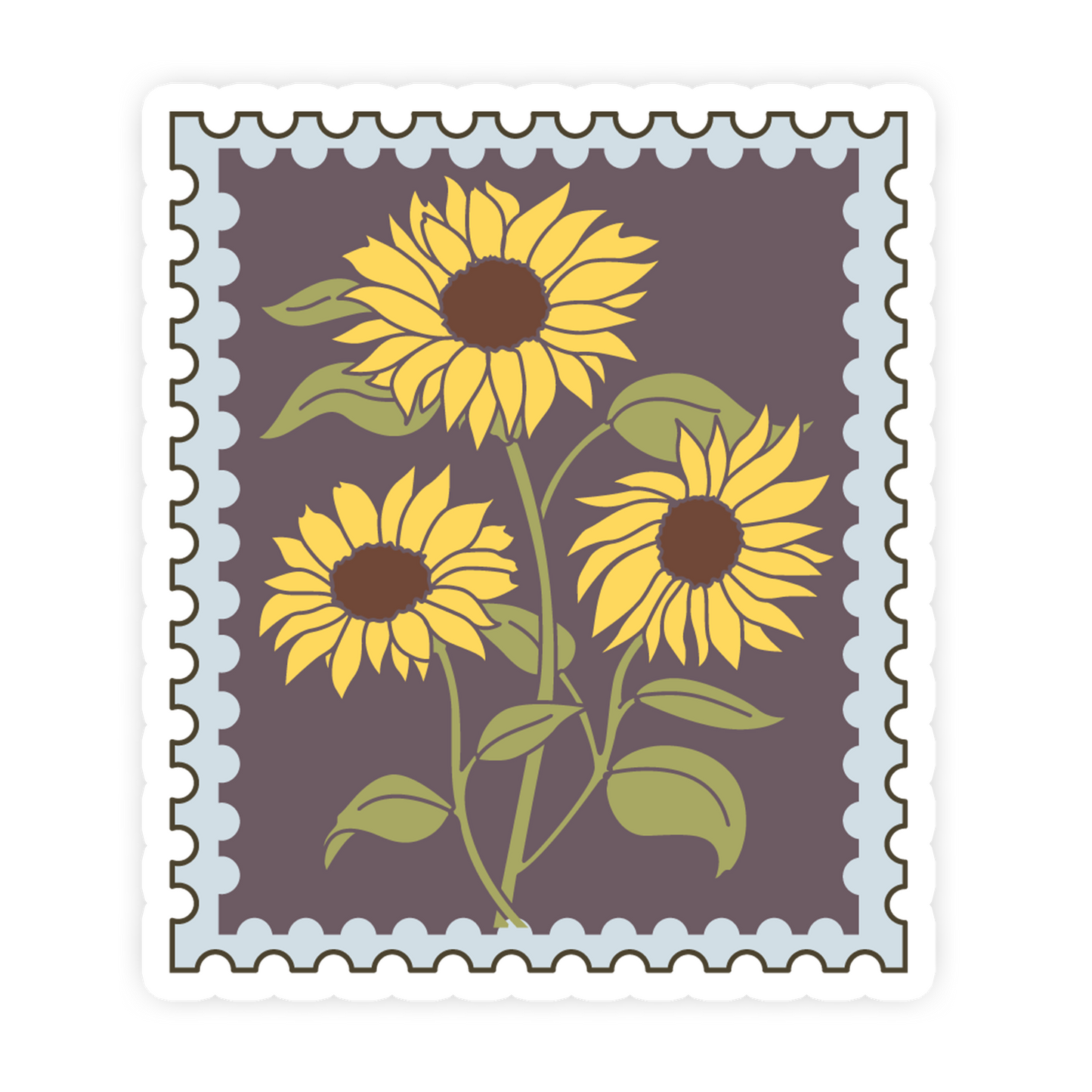 Decorative sticker with sunflowers on a brown background
