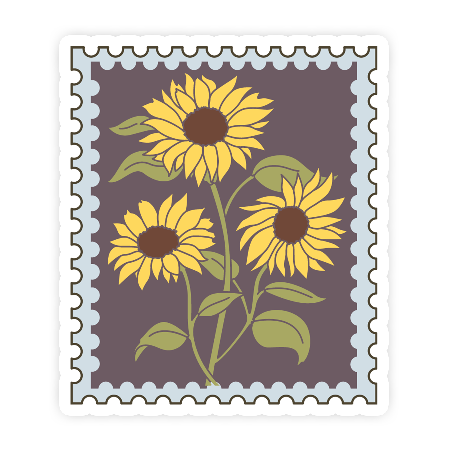 Decorative sticker with sunflowers on a brown background