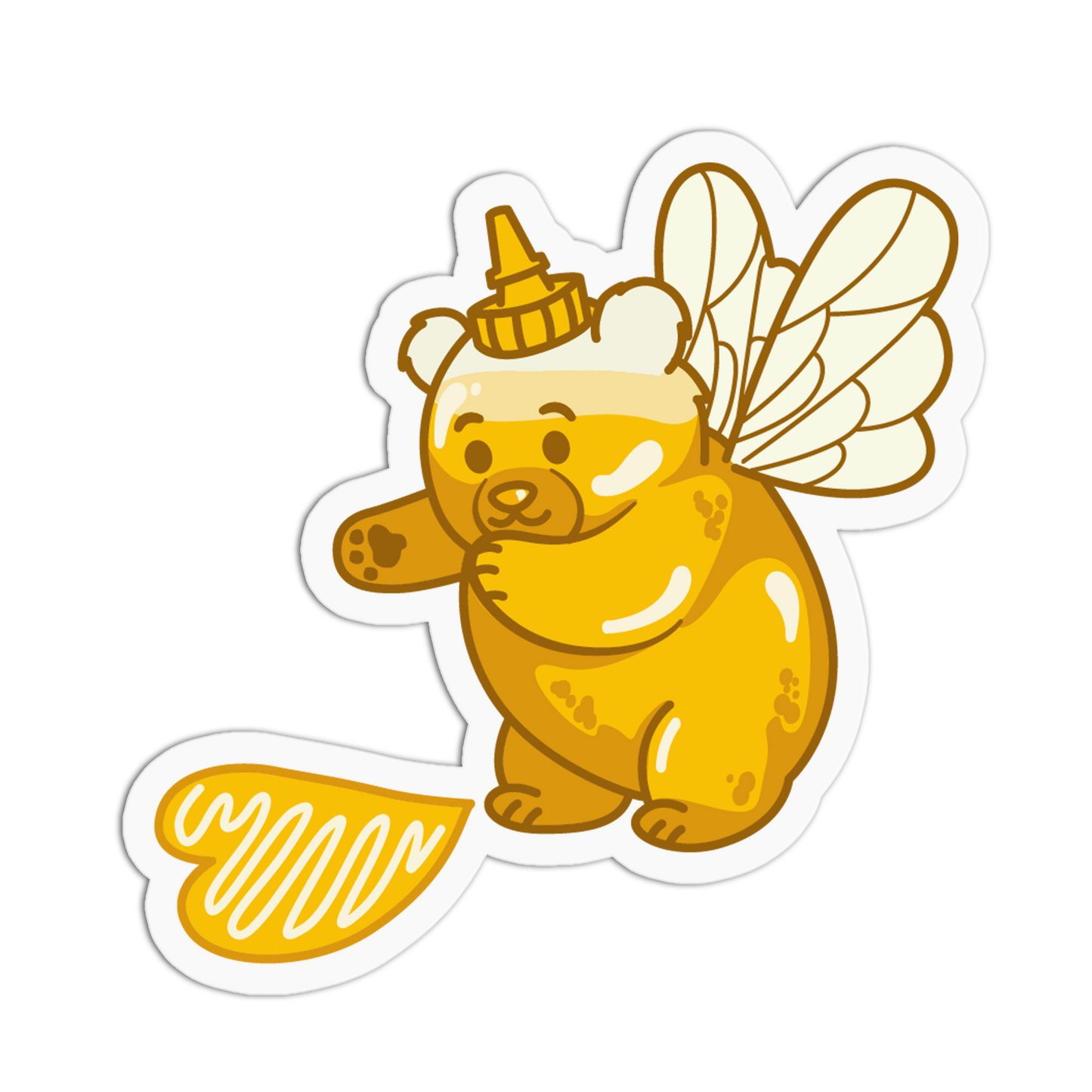 Cartoon bear with honeycomb and bee wings on a white background