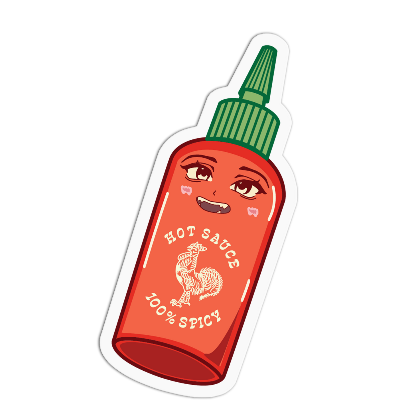 Cartoon hot sauce bottle with a face on a white background