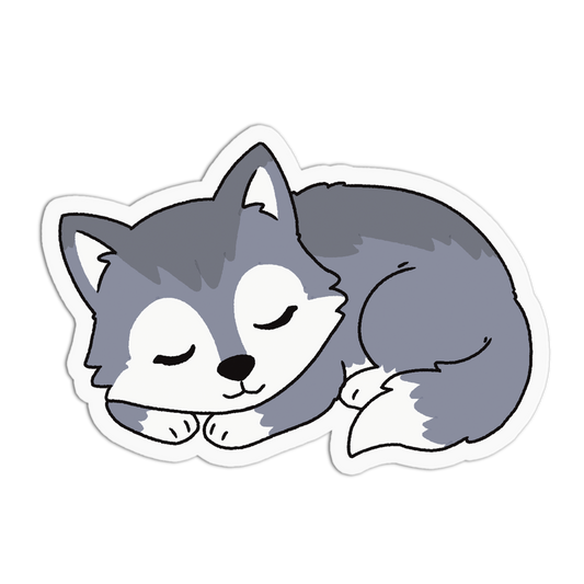 Sleeping Grey Wolf Pup Sticker